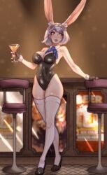 1girls background bar bar_counter bare_shoulders barstool biisutaa black_heels black_leotard bunny_ears bunnygirl bunnysuit commission commissioner_upload ear_tuft estel_(fire_emblem) fire_emblem fire_emblem_shadows flower flower_in_hair gloves hairband hand_on_chair heels high_heels intelligent_systems leotard martini martini_glass navel nintendo open_mouth playboy_bunny rabbit_ears rabbit_girl solo solo_female solo_focus standing thighhighs thighs white_legwear white_thighhighs yellow_eyes