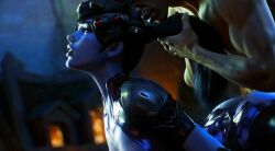 1boy 1girls 3d ambiguous_penetration anal anal_sex breasts edit edited female implied_anal implied_vaginal male medium_breasts overwatch ponytail pulling_hair pussy realistic sex vaginal_penetration widowmaker