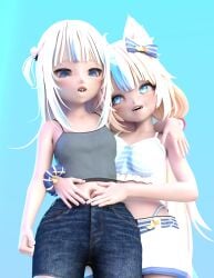 2female 2girls 3d 3d_(artwork) belly belly_button belly_button_fingering bellybutton bellybuttonfetish blushing blushing_female chibi cute daz3d daz_studio extreme_blush fish gawr_gura hololive hololive_english hololive_myth hugs intense_blushing lesbian looking_at_belly looking_at_navel looking_down_at_belly looking_down_at_navel midriff midriff_focus myart navel navel_fetish navel_fingering navel_focus navel_play navel_poke navel_tickling render sameko_saba self_upload shark shark_tail shark_teeth shortstack teeth teeth_showing virtual_youtuber wholesome yuri zazkinkart