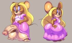 anthro ass balls barefoot big_balls big_butt big_penis blonde_hair brown_body clothed clothing clothing_lift crossdressing dress dress_lift eyeshadow feet genitals hair huge_balls huge_cock jerry_mouse long_hair makeup male mammal metro-goldwyn-mayer mouse murid murine penis rodent solo supersneslewd tail tom_and_jerry wig