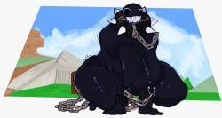 1girls anthro background bald bald_female big_ass big_breasts big_eyes big_girl big_pupils black_body chain_chomp chained_to_floor chained_wrists chains clitoris collar collar_only color colored creepy_smile curvaceous curvy curvy_female curvy_figure detailed_background enormous_ass enormous_breasts female female_focus female_only gigi_(thecoatl034) hairless in_the_air jackting_off looking_at_viewer mario_(series) motion_lines naked naked_female nintendo nipple_chain scar scar_on_face sharp_teeth smile smiling smiling_at_viewer spiked_collar spikes squatting squatting_cowgirl_position visible_breath visible_nipples visible_pussy wide_hips wide_thighs