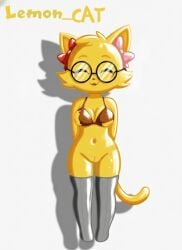 bikini blushing_female breaking breasts_out bun_cover cat_ears cat_girl cat_humanoid cat_tail glasses_on_face glasses_on_head legs lemon_cat nude_female pussy semi_nude sexy_body sexy_clothing sexy_female sexy_pose smiley_face socks