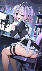 ai_generated ass belt_on_leg female indie_virtual_youtuber maid_uniform panties sitting_on_chair streaming_setup virtual_youtuber white_panties yuy_ix