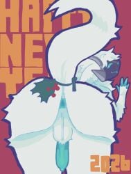 animated anus arc_(shackht) ass balls christmas fur genitals hi_res holidays holly_(plant) looking_at_viewer machine male male_focus male_only new_year penis plant presenting presenting_hindquarters protogen puppywizardd solo tail white_body white_fur