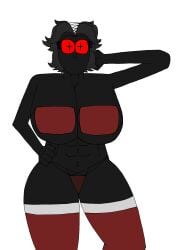 1girls abs bikini black_body dark-skinned_female dark_hair dark_skin eyelashes google_canvas gray_hair hand_on_hip hands_behind_head incredibox incredibox_express incredibox_mod kaz_(incredibox_express) large_ass large_breasts looking_at_viewer monster_girl no_shading plain_background red_clothing red_eyes seductive_pose sharp_teeth short_hair star_shaped_pupils stockings thick_thighs thighhighs thong thong_bikini thong_panties unusual_anatomy white_background