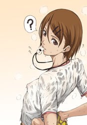 1girls aida_riko breasts brown_eyes brown_hair erect_nipples female female_only kuroko_no_basuke looking_at_viewer nipples see-through short_hair small_breasts solo upper_body wet wet_clothes