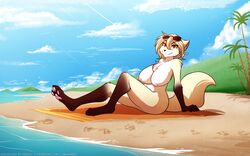 16:10 2018 ambient_crustacean ambient_sealife anthro beach big_breasts breasts brown_fur canid canine canis chest_tuft clothed clothing clovis_(twokinds) detailed_background digitigrade edit eyewear female feral footprint fox fur gloves_(marking) hi_res huge_breasts hybrid imminent_pain institution keidran leaning leaning_back leg_markings looking_at_viewer lounging malacostracan mammal marine markings midriff multicolored_fur nipples nude nude_edit outside pawpads pink_pawpads red_eyes rule_63 seaside side_view sitting skimpy slightly_chubby smile smirk socks_(marking) solo sunglasses tan_fur tom_fischbach tuft twokinds water webcomic white_fur wolf yellow_sclera