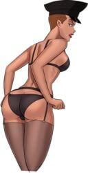 1girls ass athletic bare_shoulders big_ass black_cap black_panties black_stockings blonde_hair bra breasts brown_hair busty covered_breasts dat_ass dc dc_comics dcau eyelashes female female_only garter_belt green_eyes hat hourglass_figure legs lingerie looking_at_viewer looking_back mercy_graves panties png presenting_hindquarters red_lipstick short_hair sideboob solo stockings straps sunsetriders7 superman:_the_animated_series superman_(series) thick_thighs thighhighs thighs transparent_background uniform upskirt vagina wide_hips