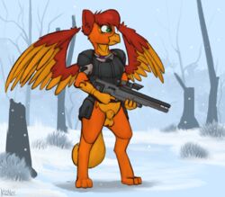 amber_wing avian fan_character futanari gryphon gun intersex marsminer my_little_pony ranged_weapon solo weapon