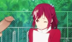 animated censored cum cum_on_hair ejaculation female free! high_ponytail masturbation matsuoka_gou outdoors penis photoshop ponytail tied_hair