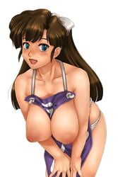 1girls animated apron bare_shoulders blue_eyes blush bouncing_breasts breasts brown_hair female female_only large_breasts legs long_hair looking_at_viewer nipples open_mouth panties puffy_nipples ranma_1/2 sakuradou shiny_skin solo ukyo_kuonji white_background white_panties