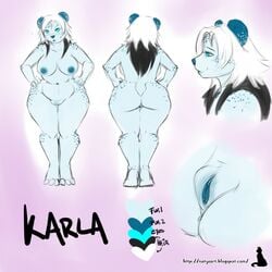 anthro areola bear breasts female mammal model_sheet natysanime navel nipples overweight panda pussy smile solo standing thick_thighs wide_hips