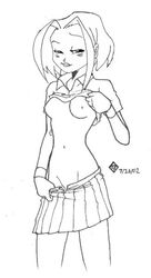 1girls 2002 asian breasts female female_only jackie_chan_adventures jade_chan school_uniform schoolgirl shirt_lift skirt solo