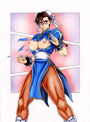 breasts_out capcom chun-li female female_only human kitamura kitamura_hips pantyhose solo straight_hair street_fighter