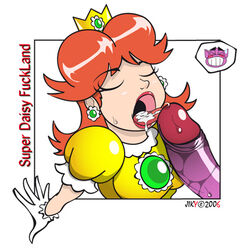 1boy 1girls 2006 breasts crown cum fellatio female gloves human jiky male mario_(series) monster monster_on_female nintendo open_mouth oral princess_daisy straight straight_hair super_mario_land tatanga