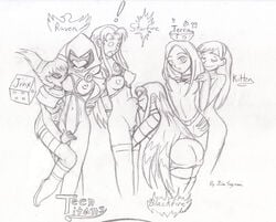 00s 2000s 2d 6+girls 6girls blackfire dc dc_comics female female_only human incest interspecies jim_sugomi jinx_(dc) kitten_(teen_titans) komand'r koriand'r monochrome multiple_girls rachel_roth raven_(dc) siblings sisters sketch starfire straight_hair tamaranean teen_titans terra yuri