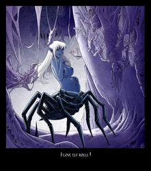 1girls bondage drider drow felarya female giantess imminent_vore karbo lolth monster_girl spider_girl spider_web stomach_bulge swallowing vore web