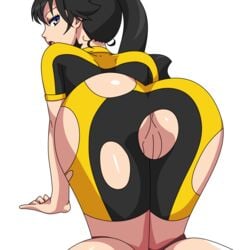 anus araragi_karen ass ass_focus bike_shorts black_hair blue_eyes high_resolution monogatari_(series) niccoboss nisemonogatari pussy vector_trace