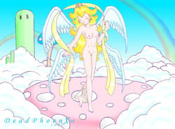 blonde_hair breasts color day deadphoenx female female_only front_view hair long_hair mario_(series) nintendo nipples nude outdoors princess_peach solo standing straight_hair super_mario_bros. tagme wings