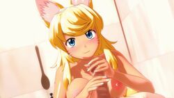 1girls 3d animated blonde_hair blue_eyes blush bouncing_breasts breasts female handjob large_breasts liru looking_at_viewer male nipples nude penis renkin_san-kyuu_magical_pokaan seismic shiny_skin short_hair smile two-handed_handjob wolf_ears