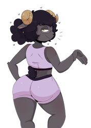 1boy ass black_sheep black_wool caprine femboy fully_clothed furry jinu male ram sheep solo suggestive teapot_(body_type) zell_(jinu)