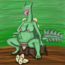 1girls 2016 3ds animal_genitalia anthro anthrofied areolae belly big_belly big_breasts birth black_eyes blush breasts brown_background claws cloaca crying drooling egg egg_laying english_text female gamemaniac green_background green_claws green_scales green_skin hand_on_stomach lactation leaf milk navel nintendo nipples nude open_mouth pink_nipples pokemon pokemon_(species) pokemorph pregnant pussy pussy_juice red_scales reptile saliva scales scalie sceptile simple_background sitting solo spread_legs spreading stump tail tears text toe_claws tongue tongue_out video_games watermark wet yellow_sclera