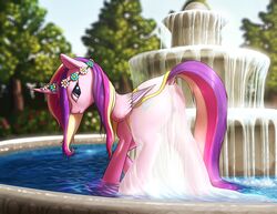 2016 ass cutie_mark equine female feral friendship_is_magic hair horn mammal multicolored_hair my_little_pony outside princess_cadance_(mlp) pussy shydale solo water wings