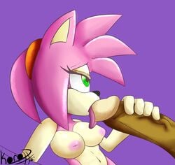 amy_rose anthro breasts dark-skinned_male fellatio female green_eyes hedgehog koro_kizama mammal nipples nude oral penis sex sonic_(series) tongue tongue_out