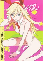 1girls animal_ears arm_support barefoot blonde_hair blue_eyes bowtie breasts bunny_costume bunny_ears bunny_girl cum earrings english feet female hairband high_resolution human jewelry long_hair long_legs looking_at_viewer morii_shizuki navel neckwear nipples nude pale_skin panty_&_stocking_with_garterbelt panty_anarchy scan sitting smile thighs vaginal wariza wrist_cuffs wristwear