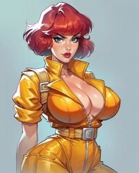 1girls ai_generated april_o'neil april_o'neil_(tmnt_1987) belt blue_eyes blue_eyes_female cameltoe cleavage curvy erect_nipples female ginger ginger_female ginger_hair huge_areolae huge_ass huge_breasts nai_diffusion orange_hair orange_hair_female puffy_nipples realistic red_hair red_hair_female red_head red_lips redhair redhead redhead_female saucy_trove short_hair short_hair_female stable_diffusion teenage_mutant_ninja_turtles teenage_mutant_ninja_turtles_(1987) thick_lips tmnt tmnt_1987 voluptuous wide_hips