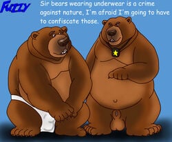 animal_genitalia balls bear clothed clothing dakota-bear dakota-bear_(character) fuzzybaloo loincloth male_only mammal nude overweight penis police sheath topless underwear_police