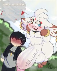 4:5 absurd_res anthro balls big_balls big_penis blush blush_lines bodily_fluids deity duo forest genital_fluids genitals heterochromia hi_res huge_balls huge_cock human humanoid_genitalia humanoid_penis hyper hyper_balls hyper_genitalia hyper_penis kuro_games male male/male mammal musk musk_cloud musky_balls nervous nervous_sweat penis plant precum rikuwolfpaws shortstack shortstack_male sweat tree vein wuthering_waves
