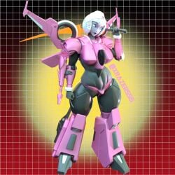 2026 3d 3d_(artwork) 3d_render arcee blue_eyes covered_breasts cybertronian female gray_body pink_body robot robot_girl robot_joints seeker_(transformers) sword thick_thighs transformers xrazer5