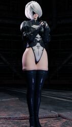 1girls 3d blindfold breasts clothing female female_only hairband light-skinned_female light_skin nier nier:_automata short_hair solo standing tmgsando white_hair yorha_2b