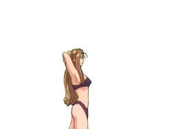 1girls armpits arms_behind_head artist_request big_breasts bikini brown_hair busty from_side hi_res large_breasts legs martian_successor_nadesico minato_haruka sexy_armpits sideboob solo thighs walking white_background