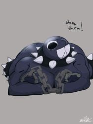 absurd_res ails anthro breasts chain_chomp chains collar fangs female gigi_(thecoatl034) hi_res lying mario_(series) mario_bros nintendo nipple_piercing nipples on_front piercing spiked_collar spikes teeth