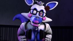 1boy 1girls 3d 3d_(artwork) animatronic animatronic_female areolae bedroom big_penis blue_penis blue_skin crooked_glasses ear erect_nipples female_fox fists_clenched five_nights_at_freddy's five_nights_at_freddy's_4 fnaf4_house fnaf_oc fox_tail glasses hair headphones highres mangle_(fnaf) muzzle nipples nose oc pink_cheeks pink_eyes pink_lips pink_nipples pov rose_(flower) sfm shiny_skin short_hair source_filmmaker straight tail teasing teasing_viewer titjob toy_bonnie_(fnaf) white_and_blue white_body white_fur wink winking_at_viewer youtuber