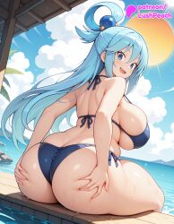 1girls 2026 ai_assisted ai_generated anime aqua_(konosuba) artist_name ass ass_grab ass_support beach big_ass big_breasts bikini blue_bikini blue_eyes blue_hair blue_sky booty breasts bust cloud cloudy_sky curvy day deep_skin explicit female grabbing_own_ass hair_ornament hair_rings hand_on_own_ass hands_on_own_ass hi_res high_quality high_resolution highres huge_breasts kono_subarashii_sekai_ni_shukufuku_wo! konosuba long_hair lushpeach ocean outdoors patreon patreon_username plump sky solo stable_diffusion swimsuit thighs water watermark