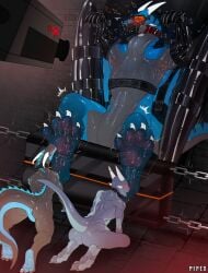 4_toes aerium anthro biped blush bondage bound chains clothing collar dragon feet feral foot_fetish foot_lick foot_play gloves group handwear hi_res horn hypnotic_visor kobold latex latex_clothing latex_gloves latex_handwear licking male male/male muzzle_(object) muzzled mythological_creature mythological_scalie mythology paws pipex saliva_on_foot scales scalie security security_camera size_difference soles struggling tail tickling tickling_feet toes tongue trio wings_tied