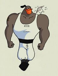 avian barazoku beak biceps bird clothing duck grin hardwing male mighty muscular triceps yaoi