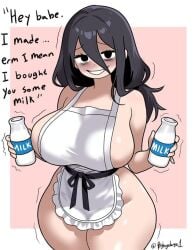 1girls apron bags_under_eyes bighugelarge black_hair bottle breasts english_text female groin hair_between_eyes hex_maniac_(pokemon) hex_maniac_(pokemon_legends:_z-a) holding holding_bottle implied_breast_milk large_breasts long_hair looking_at_viewer milk_bottle naked_apron nintendo occult_maniac occult_maniac_(pokemon) occult_maniac_(pokemon_legends:_z-a) occult_maniac_(z-a) open_mouth pokemon pokemon_legends:_z-a smile solid_circle_eyes solo teeth thick_thighs thighs trembling wide_hips