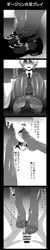 1boy 4koma braids comic darjeeling feet female foot_lick footjob footjob_with_legwear girls_und_panzer gradient gradient_background hidden_eyes highres loafers male monochrome pantyhose penis school_uniform shoes_removed soles steam toes translated uniform