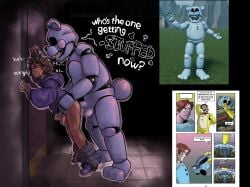 5_fingers anal anal_sex anthro anthro_penetrating anthro_penetrating_human balls bandage bandage_on_face beaver blue_springlock_suit buckteeth curly_hair dark_body dark_skin dialogue duo ear_piercing english_text fingers five_nights_at_freddy's five_nights_at_freddy's_3 five_nights_at_freddy's_the_silver_eyes floor genitals grabbing_waist hair hi_res human human_on_anthro human_penetrated humanoid humanoid_genitalia humanoid_penis interspecies machine male male/male mammal moan penetration penis piercing pinned pinned_to_wall roblox robophilia robot robot_anthro robot_penetrating_human rodent scottgames sex size_difference springlock_suit teeth text tile tile_floor tiptoes wildwitch