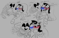 animate_inanimate anthro blush blushing_profusely bottomless chimeracocks clothed clothing comic dialogue digital_creature duo female female/female femdom gangle_(tadc) gangle_(the_amazing_digital_circus) glitch_productions heart_symbol hearts_around_head hi_res humanoid jester_outfit lidded_eyes living_mask mask null null_stimulation pomni pomni_(tadc) pomni_(the_amazing_digital_circus) ribbons_(anatomy) rubbing_crotch the_amazing_digital_circus twitching