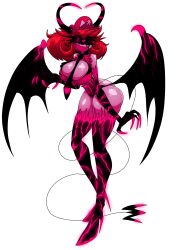 bat_wings black_horns black_sclera bursting_breasts cap heart_symbol high_heels horns jmcchannel large_breasts long_eyelashes nightmare_of_the_mushroom_kingdom notmk open_shirt pink_body pink_claws pink_teeth red_hair ripped_clothing succubus tail thicc thick_thighs thighhighs thin_tail tie wide_hips