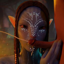 1boy 1girls 3d avatar blue_skin braided_hair cum ejaculation handjob long_nails na'vi navel penis size_difference small_penis