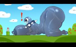 anthro areola ass belly big_breasts big_butt black_body breast_grab breast_squish breasts breasts_bigger_than_head chain_chomp chains female giantess gigi_(thecoatl034) glistening glistening_body hand_on_breast huge_breasts huge_butt huge_hips huge_thighs hyper hyper_breasts mario mario_(series) mario_bros nintendo nipple_chain nipple_piercing nipples open_mouth piercing solo squish thick_thighs vivacherries wide_hips