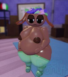 bassie_(dandy's_world) bellybutton brown_body dandy's_world dandys_world deerdonut flower flower_in_hair flowers freckles_on_face hyper hyper_breasts large_areolae large_breasts pregnant pregnant_belly pregnant_female roblox roblox_avatar roblox_game thick_thighs thighhighs thighhighs_only