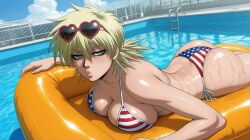 1girls 4k 4k_resolution ai_generated american_flag_bikini bikini female female_focus floatie heart_glasses hellsing hellsing_ultimate hi_res hires looking_at_viewer outdoors pool seras_victoria solo solo_female sunglasses tagme