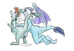 blush brown_hair claws disney dragon duo female fingering friendship_is_magic hair horn loch_ness_monster my_little_pony nessie nessie_(disney) open_mouth penetration princess_ember_(mlp) scalie soulcentinel the_ballad_of_nessie tongue yuri